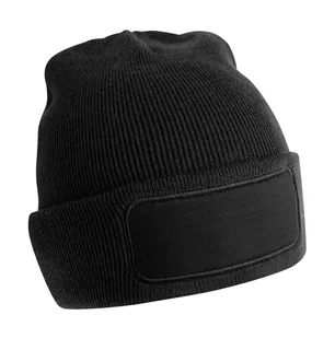 Beechfield Recycled Original Patch Beanie in Black, voorkant