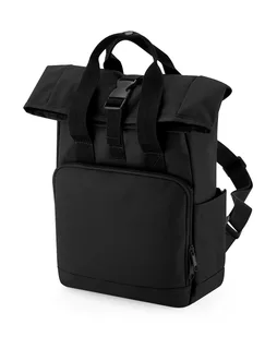 Bagbase Gerecyclede mini roll-top rugzak met dubbele handgreep in Black, voorkant