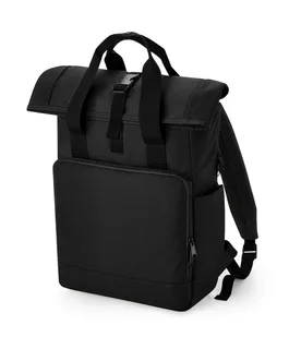 Bagbase Recycled twin-handle roll-top laptop backpack in Black, voorkant
