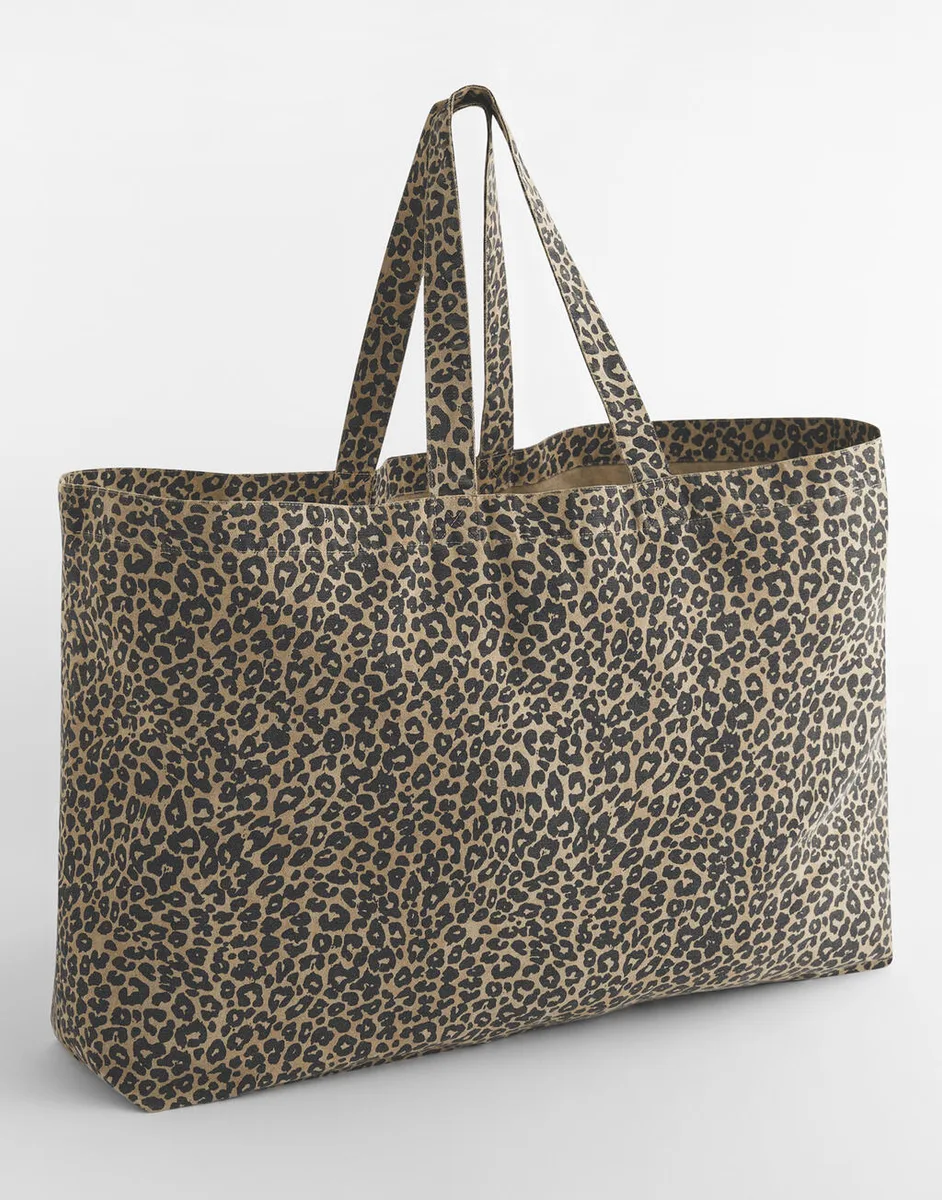 Westford Mill Large leopard print canvas shopper – te bedrukken met jouw logo of tekst