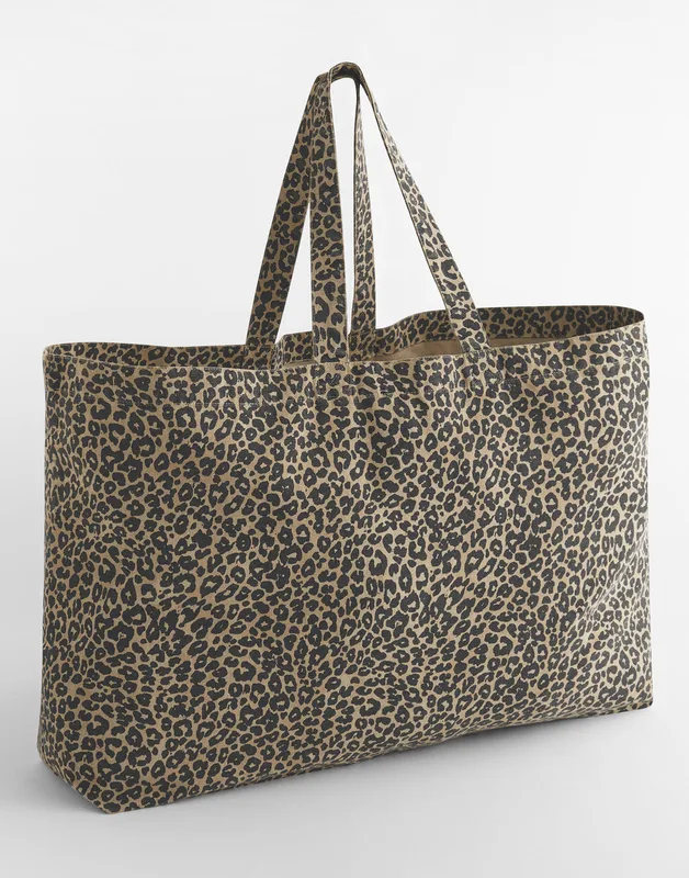 Westford Mill Grote canvas shopper met luipaardprint