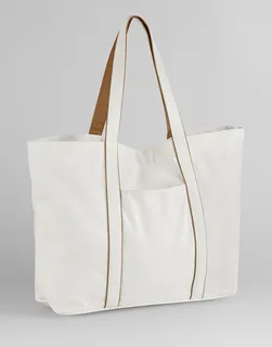 Westford Mill Courtside Large Tote in Soft White/Caramel, voorkant