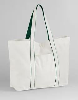 Westford Mill Courtside Large Tote in Soft White/Bottle Green, voorkant
