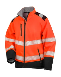 Result Safe Guard Bedrukbare ripstop veiligheidssoftshell in Fluorescent Orange/Black, voorkant