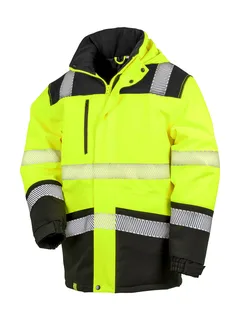 Result Safe Guard Printable waterproof softshell safety coat in Fluorescent Yellow/Black, voorkant