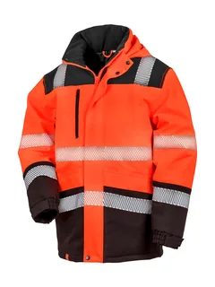 Result Safe Guard Printable waterproof softshell safety coat in Fluorescent Orange/Black, voorkant