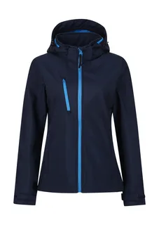 Regatta Professional Dames Venturer 3-laags softshell jack met capuchon in Navy/French Blue, voorkant