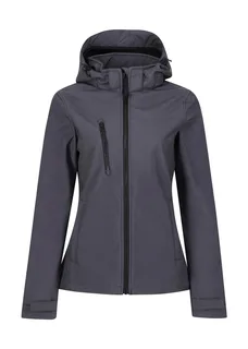 Regatta Professional Dames Venturer 3-laags softshell jack met capuchon in Seal Grey/Black, voorkant