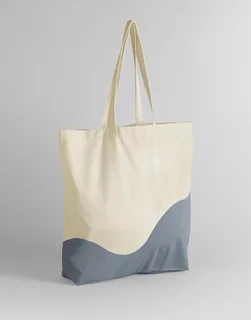 Westford Mill Organic Cotton Wave Print Maxi Tote in Natural/Blue Grey, voorkant