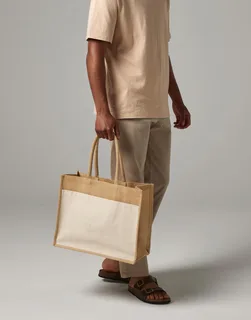 Westford Mill Gesteven jute shopper met katoenen vak – foto 4