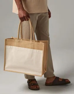 Westford Mill Gesteven jute shopper met katoenen vak – foto 3