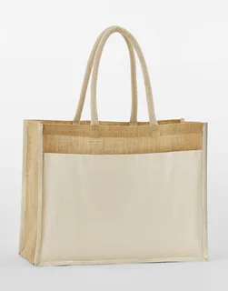 Westford Mill Gesteven jute shopper met katoenen vak in Natural, voorkant