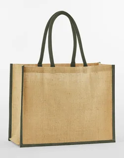 Westford Mill Natural Starched Jute Classic Shopper in Natural/Olive Green, voorkant