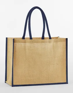 Westford Mill Natural Starched Jute Classic Shopper in Natural/Navy, voorkant