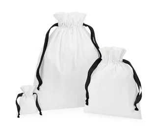 Westford Mill Katoenen cadeauzakje met lintkoord in Soft White/Black, voorkant