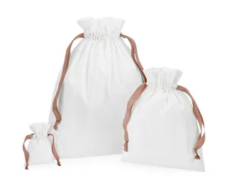 Westford Mill Katoenen cadeauzakje met lintkoord in Soft White/Rose Gold, voorkant