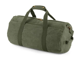 Bagbase Vintage canvas duffeltas in Vintage Military Green, voorkant