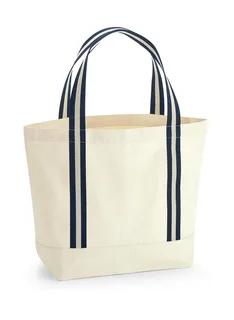 Westford Mill EarthAware® boottas van biologisch katoen in Natural/French Navy, voorkant