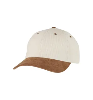 Flexfit Klassieke corduroy pet met suède klep in Cream/Caramel, voorkant