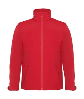 B&C Kids' hooded softshell jacket in Red, voorkant