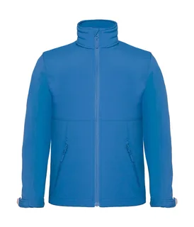 B&C Kids' hooded softshell jacket in Azur Blue, voorkant