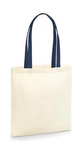 Westford Mill EarthAware™ Bag for Life van biologisch katoen met contrasterende hengsels in Natural/French Navy, voorkant