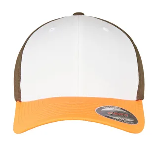 Flexfit 3-Tone Flexfit Cap in Neonorange/White/Olive, voorkant