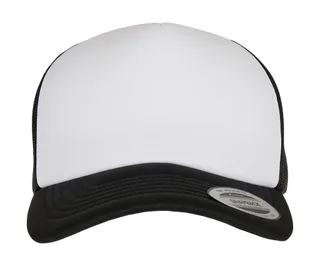 Flexfit Classic foam trucker cap with curved peak and white front in Black/White/Black, voorkant