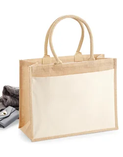 Westford Mill Jute shopper met katoenen vak – foto 5
