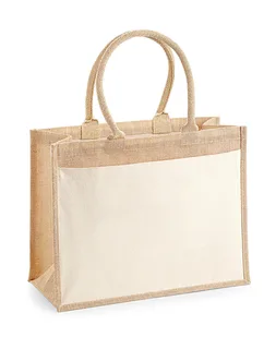 Westford Mill Jute shopper met katoenen vak in Natural, voorkant