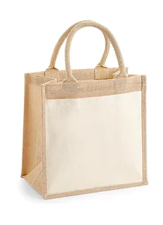 Westford Mill Jute midi shopper met katoenen vak in Natural, voorkant