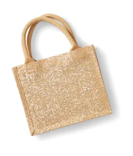 Westford Mill Glanzend jute mini cadeauzakje in Natural/Gold, voorkant