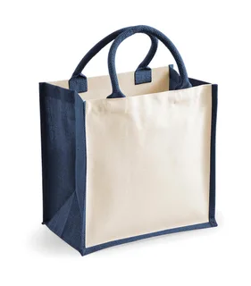Westford Mill Bedrukbare jute tas, midi in Navy, voorkant