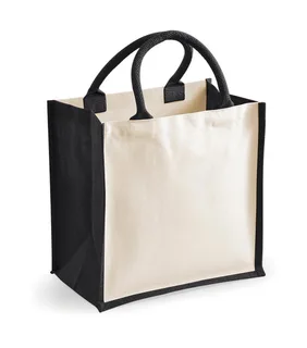 Westford Mill Bedrukbare jute tas, midi in Black, voorkant