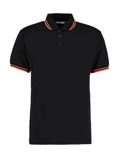 Kustom Kit Classic Fit Tipped Collar Polo in Black/Orange, voorkant