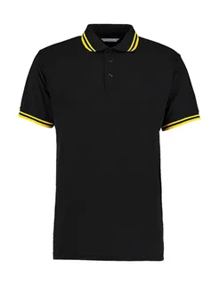 Kustom Kit Classic Fit Tipped Collar Polo in Black/Yellow, voorkant
