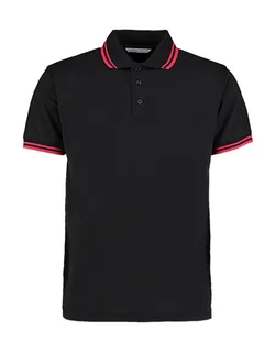Kustom Kit Classic Fit Tipped Collar Polo in Black/Red, voorkant