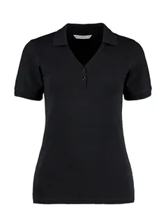 Kustom Kit Dames Comfortec® polo met V-hals, regular fit in Black, voorkant