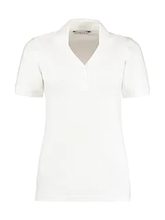 Kustom Kit Dames Comfortec® polo met V-hals, regular fit in White, voorkant