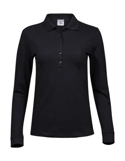 Tee Jays Dames luxe stretch polo met lange mouwen in Black, voorkant