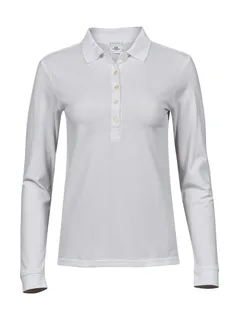 Tee Jays Dames luxe stretch polo met lange mouwen in White, voorkant
