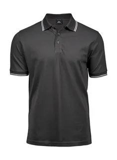 Tee Jays Luxe gestreepte stretch polo in Dark Grey/White, voorkant