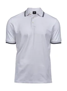Tee Jays Luxe gestreepte stretch polo in White/Navy, voorkant