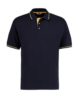 Kustom Kit Men's St. Mellion polo, classic fit in Navy/Sun Yellow, voorkant