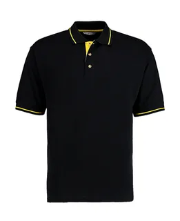 Kustom Kit Men's St. Mellion polo, classic fit in Black/Yellow, voorkant