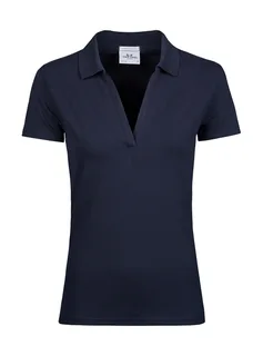 Tee Jays Dames luxe stretch polo met V-hals in Navy, voorkant