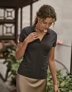 Tee Jays Dames luxe stretch polo met V-hals – foto 1