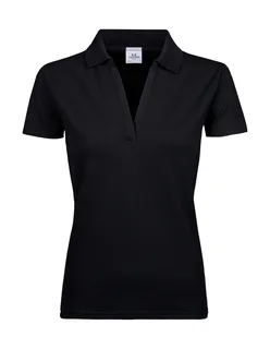 Tee Jays Dames luxe stretch polo met V-hals in Black, voorkant
