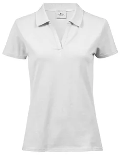 Tee Jays Dames luxe stretch polo met V-hals in White, voorkant