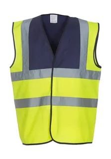 Yoko Fluohesje met 2 banden en bretelbies in Fluo Yellow/Navy, voorkant